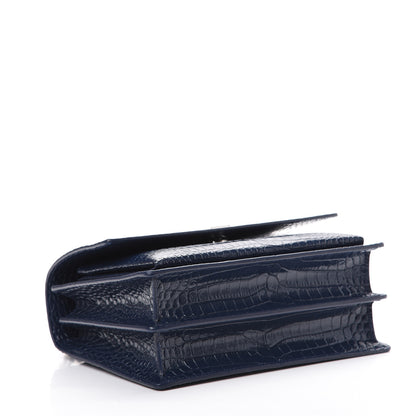 Saint Laurent Calfskin Crocodile Embossed Medium Monogram Sunset Navy 3 of 10