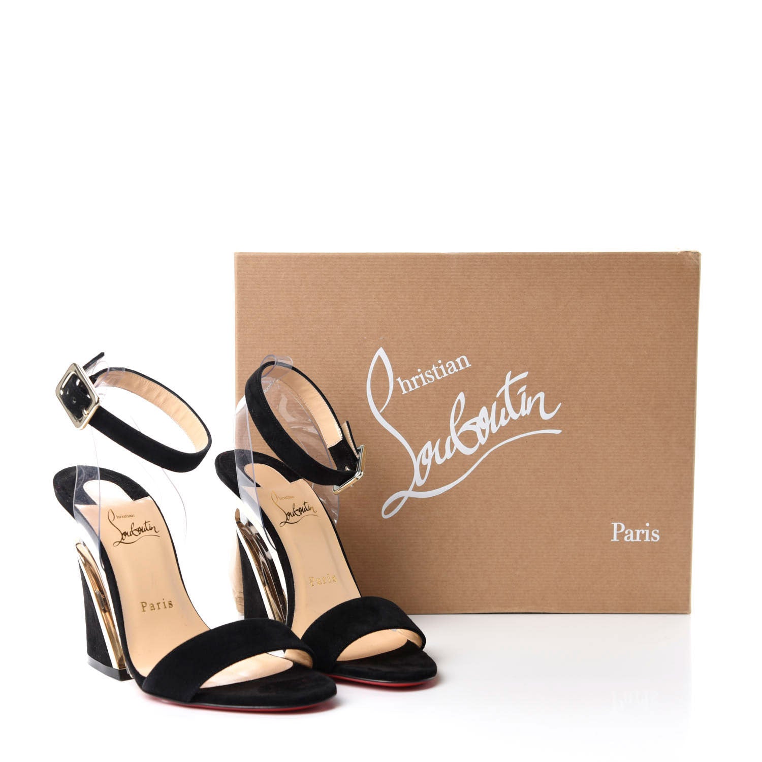 Christian Louboutin Veau Velours PVC Levitallo 100 Sandals 37.5 Black 9 of 9