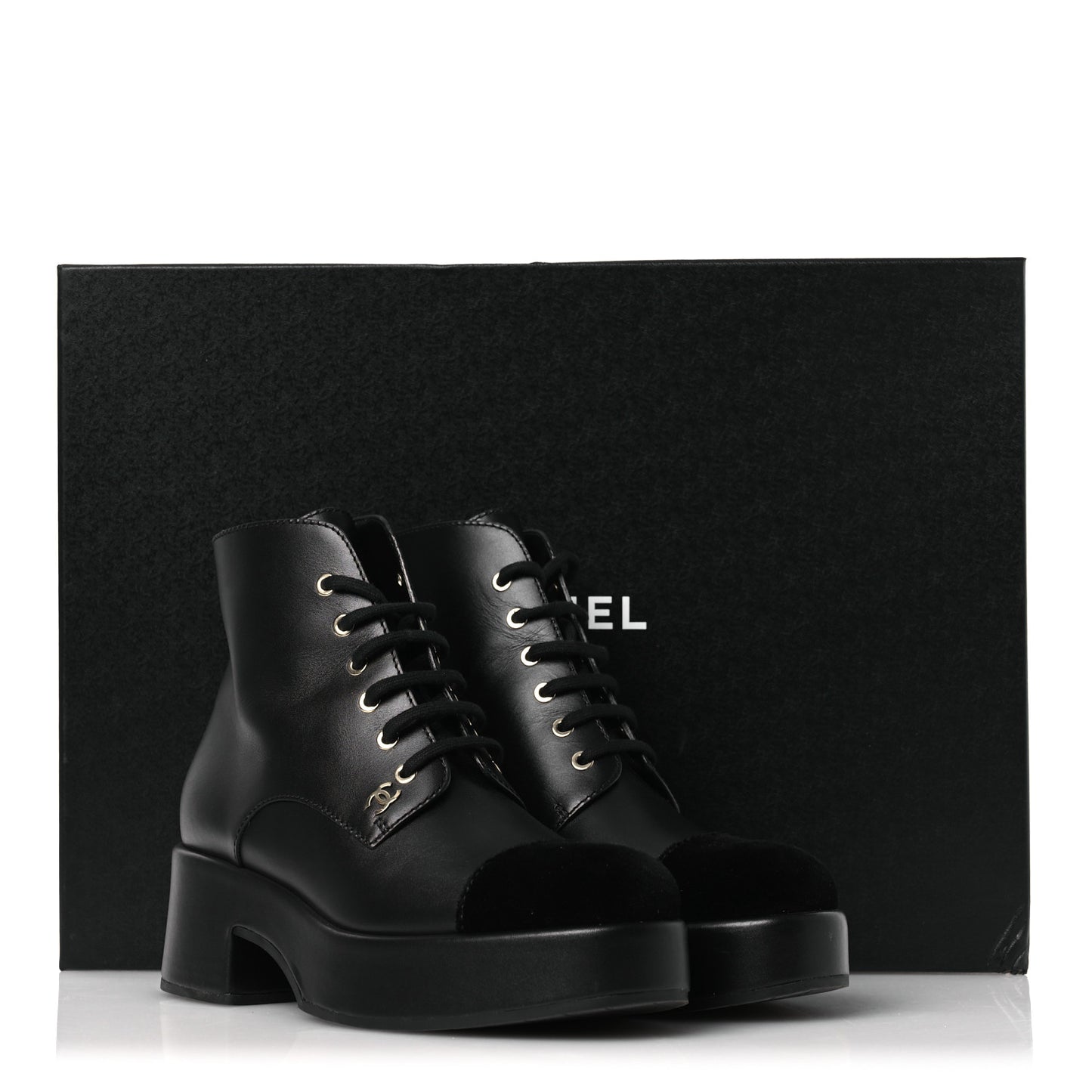 Calfskin Velvet CC Cap Toe Boots 40 Black