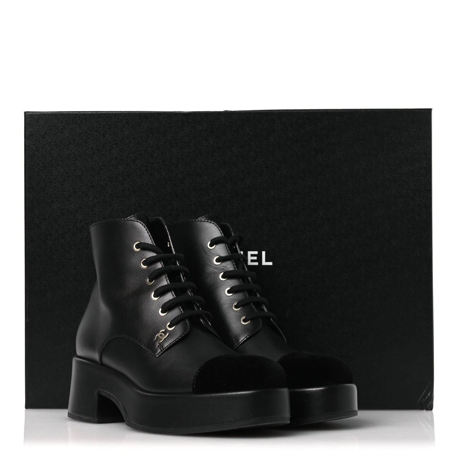 Chanel Calfskin Velvet CC Cap Toe Boots 40 Black 12 of 12