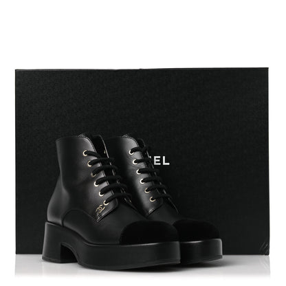 Chanel Calfskin Velvet CC Cap Toe Boots 40 Black 12 of 12