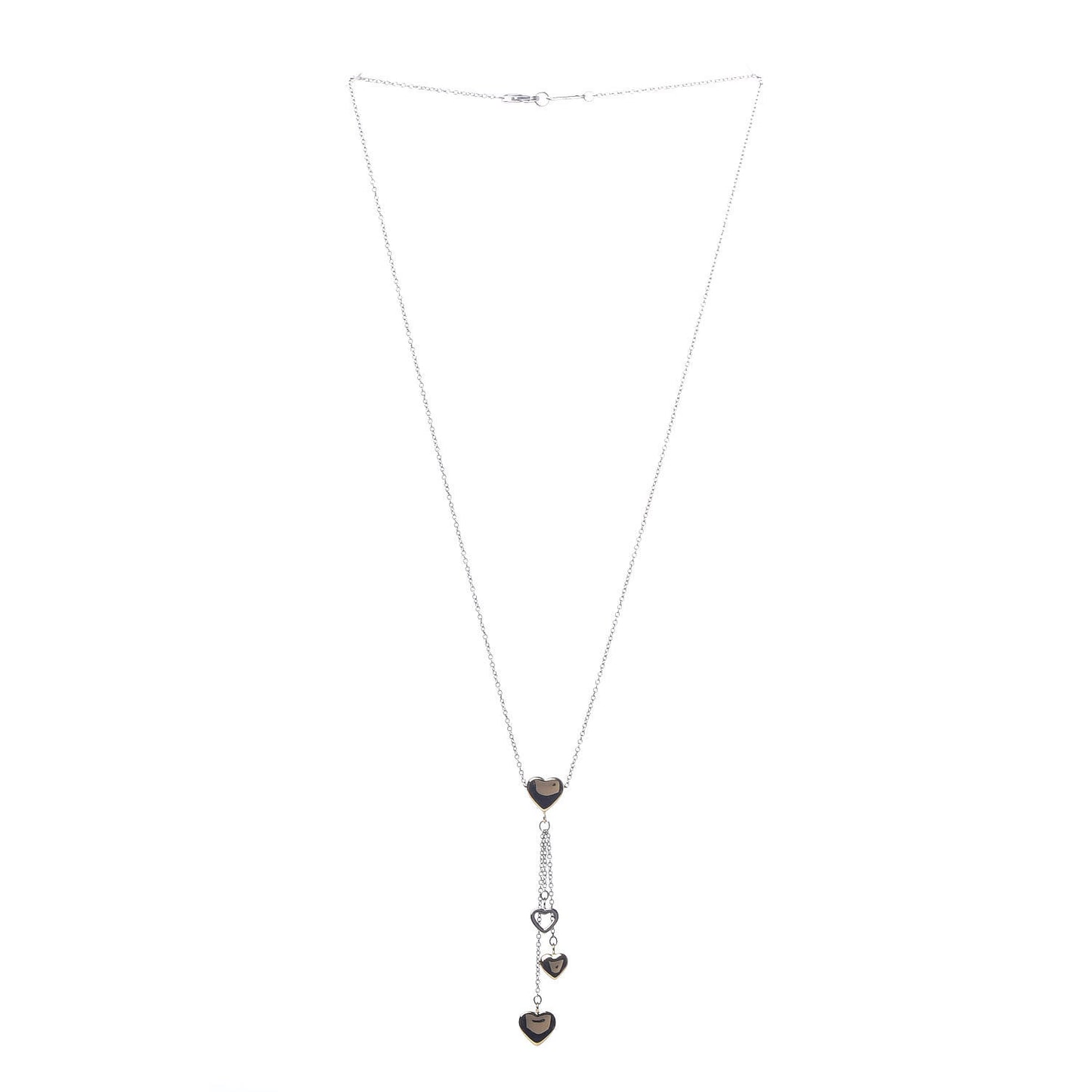 18K White Yellow Gold Multi-Heart Drop Pendant Necklace