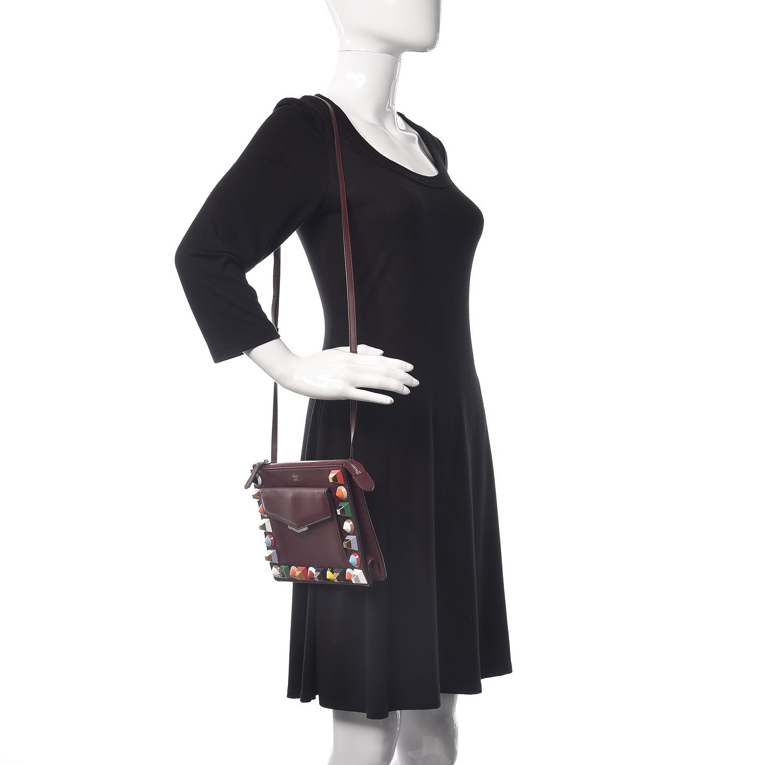 Fendi Vitello Dolce Studded Mini 2Jours Pouch Bordeaux Multicolor 2 of 10