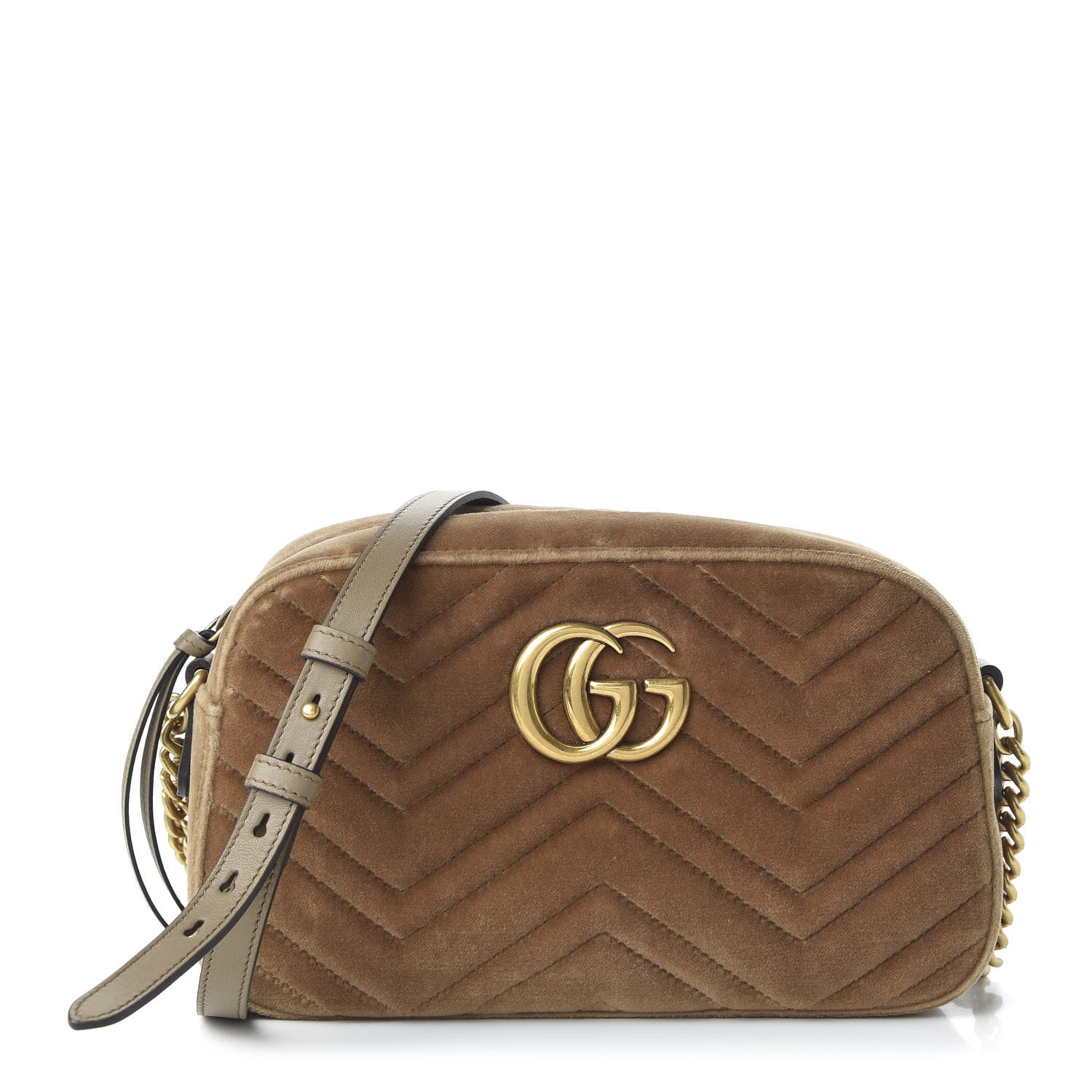 Gucci Velvet Matelasse Small GG Marmont Chain Shoulder Bag Taupe 1 of 11