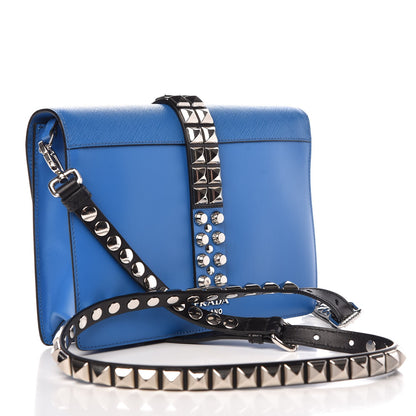 Prada Saffiano City Calfskin Studded Large Elektra Shoulder Bag Blue 3 of 9