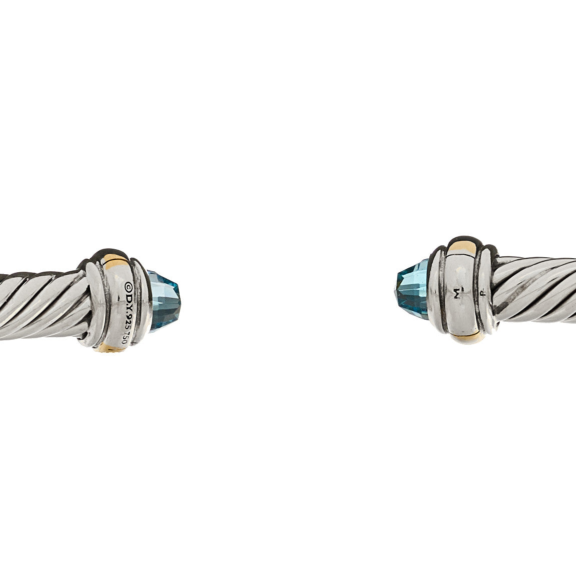 Sterling Silver 18K Yellow Gold Blue Topaz 4mm Cable Classics Bracelet