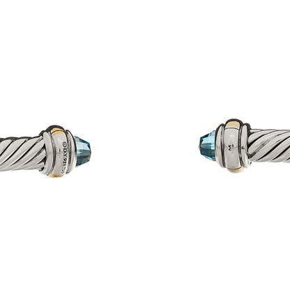 David Yurman Sterling Silver 18K Yellow Gold Blue Topaz 4mm Cable Classics Bracelet 3 of 3