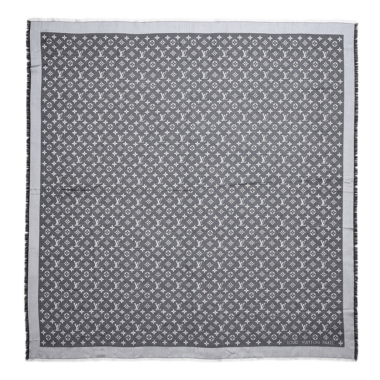 Silk Wool Monogram Denim Shawl Black