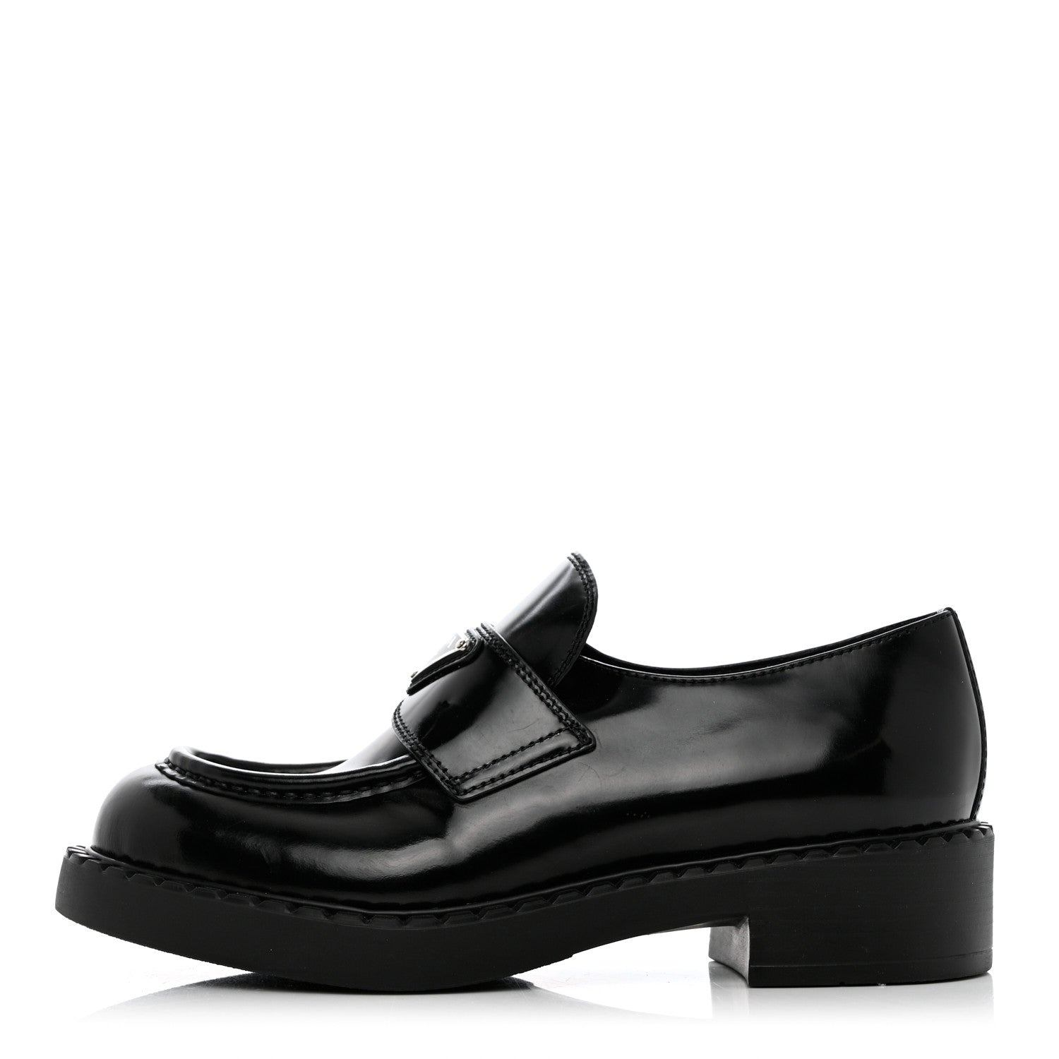Prada Spazzolato Metal Triangle Logo 50mm Loafers 37 Black 1 of 8