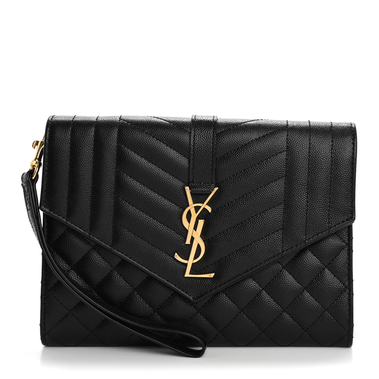 Saint Laurent Grain De Poudre Textured Mixed Matelasse Triquilt Monogram Clutch Black 1 of 11