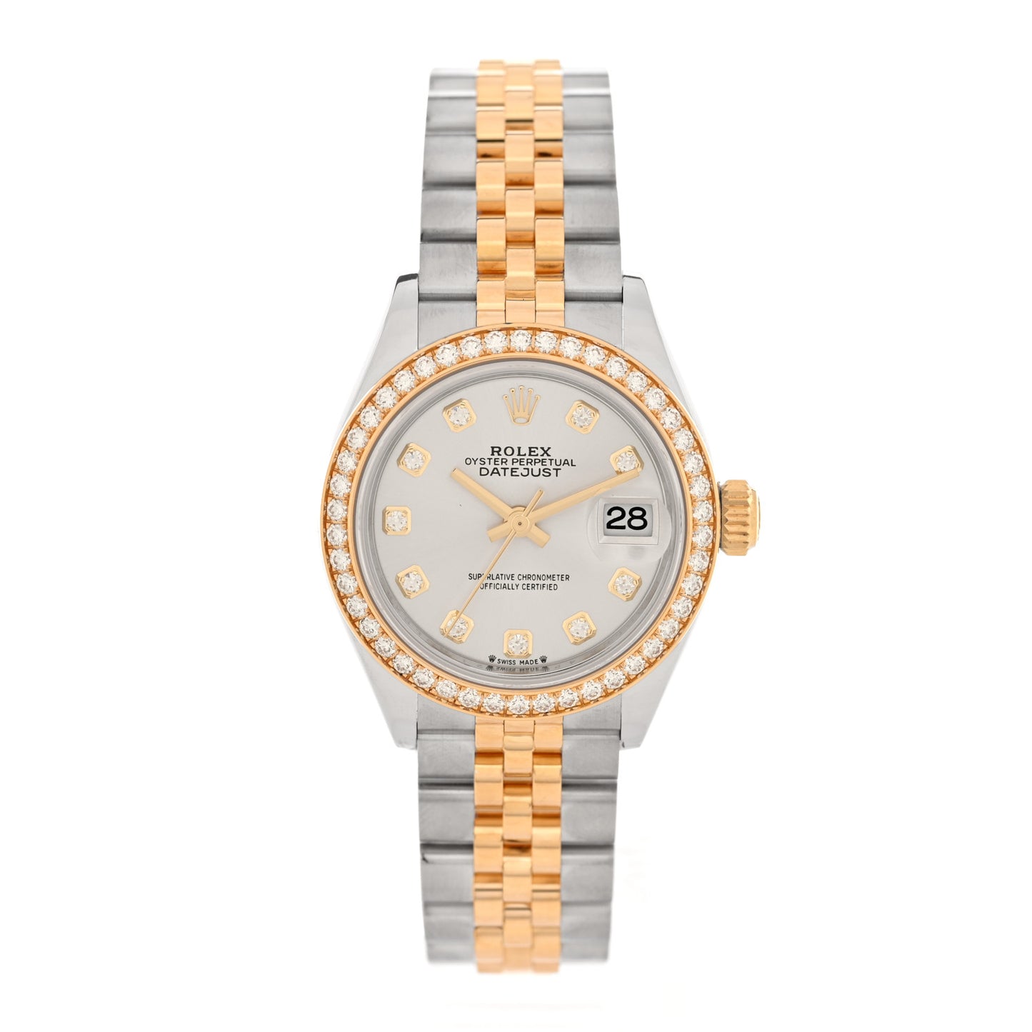 Stainless Steel 18K Yellow Gold Diamond 28mm Oyster Perpetual Datejust Watch Silver 279383RBR