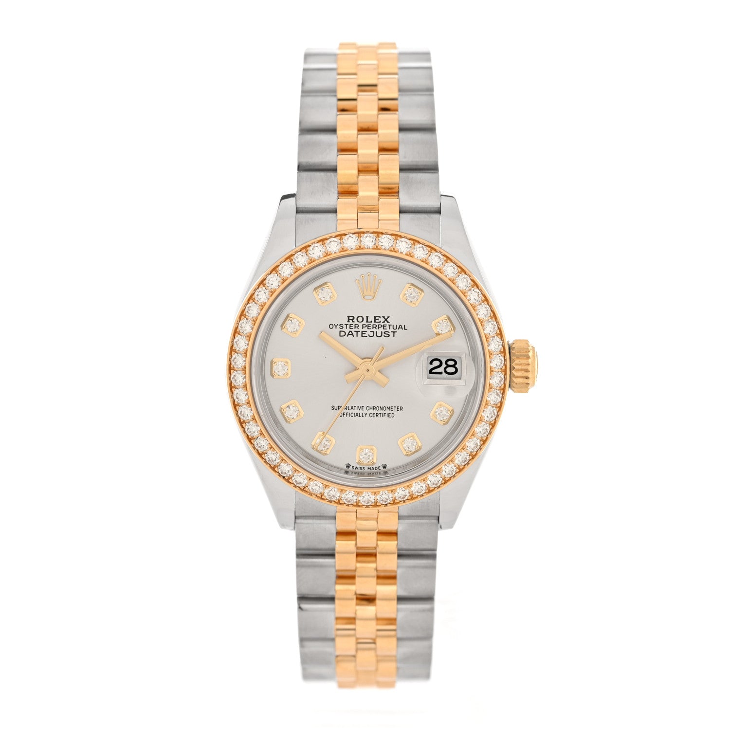 Rolex Stainless Steel 18K Yellow Gold Diamond 28mm Oyster Perpetual Datejust Watch Silver 279383RBR 1 of 5