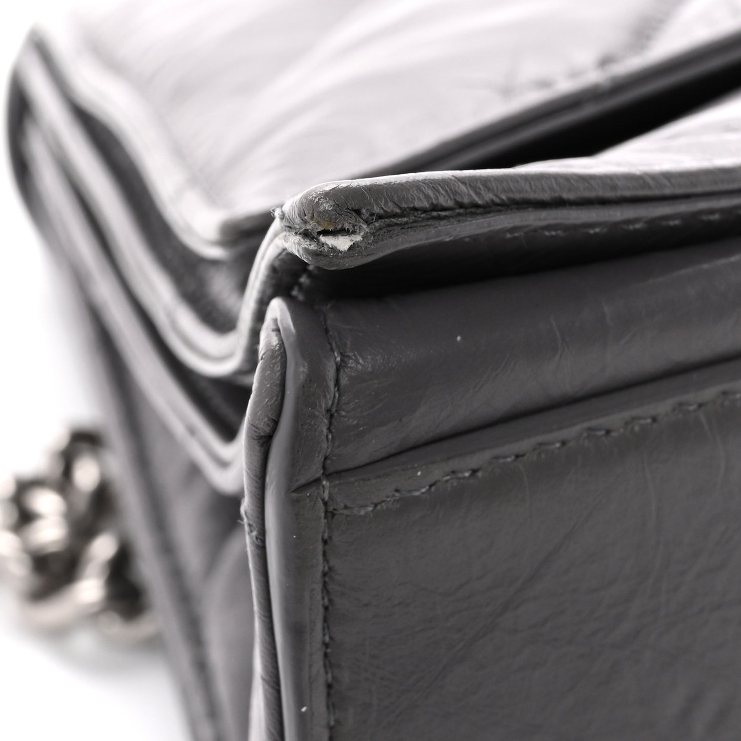Crushed Calfskin Quilted Medium Crush Chain Bag Dark Grey