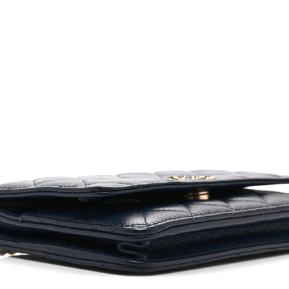 Chanel Caviar Quilted Crystal CC Wallet On Chain WOC Navy 10 of 12