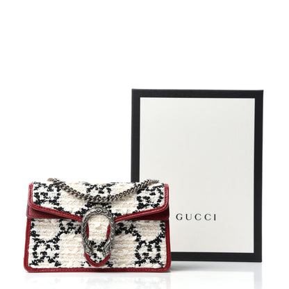 Gucci Tweed GG Monogram Super Mini Dionysus Shoulder Bag White Black Romantic Cherry 10 of 10