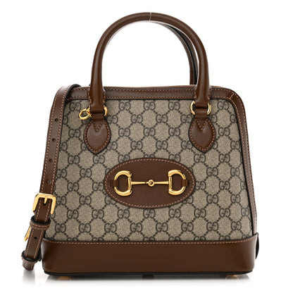 Gucci GG Supreme Monogram Azalea Calfskin Small Horsebit 1955 Top Handle Bag Beige Ebony Brown Sugar 1 of 11