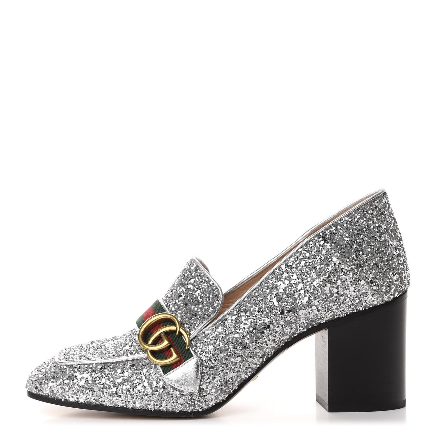 Glitter Nappa Web Peyton 75mm Loafer Pumps 41.5 Argento