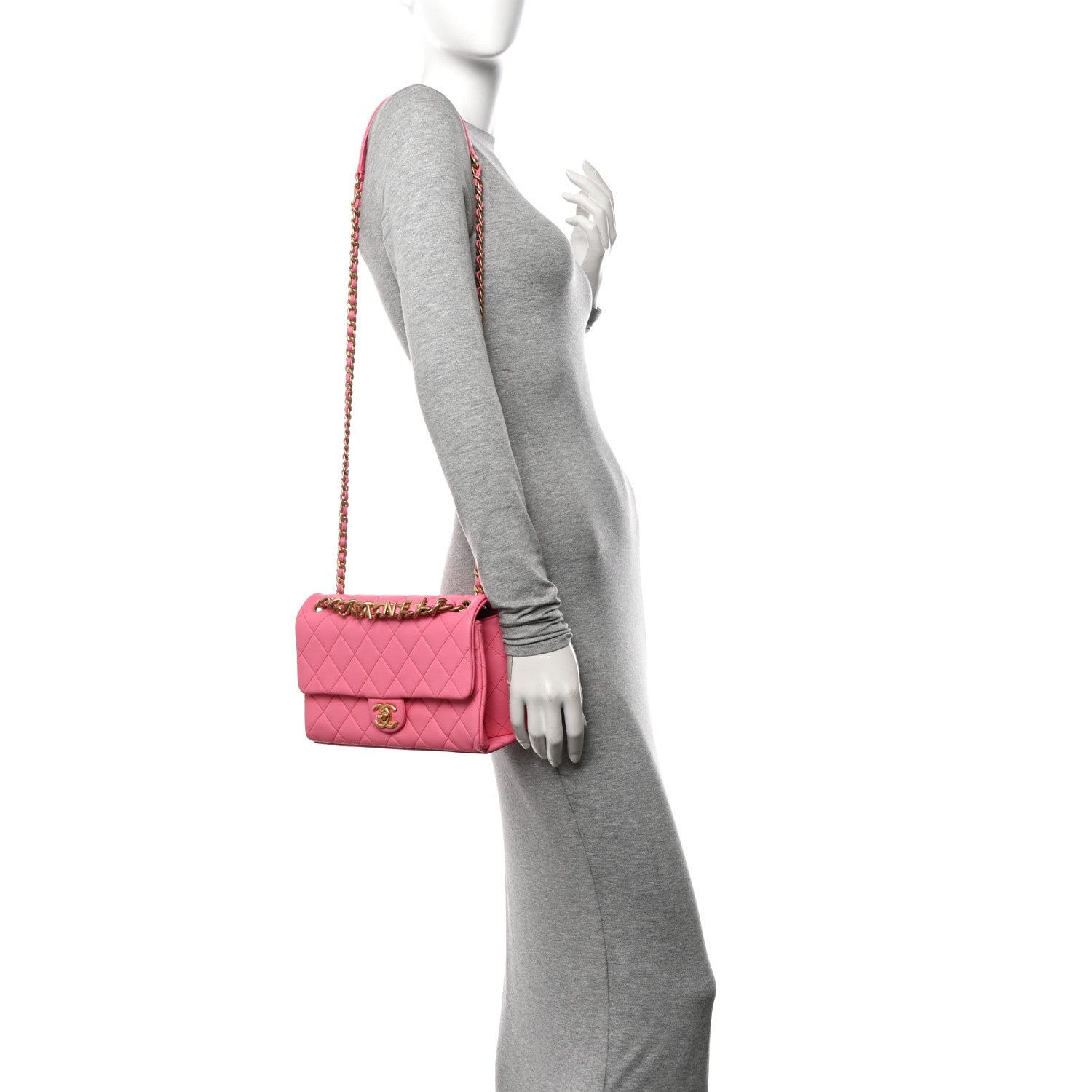 Chanel Lambskin Quilted Chaine Lettre Flap Pink 2 of 11