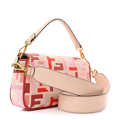 Fendi Canvas Vitello King FF Embroidered Baguette Rosa Quarzo Bloody Mary Multicolor 3 of 10