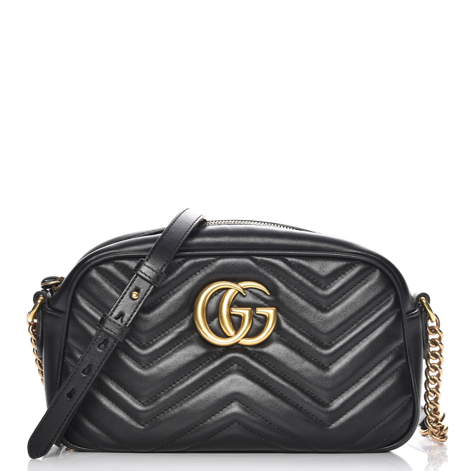 Gucci Calfskin Matelasse Small GG Marmont Chain Shoulder Bag Black 1 of 7