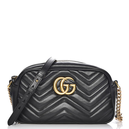 Gucci Calfskin Matelasse Small GG Marmont Chain Shoulder Bag Black 1 of 7