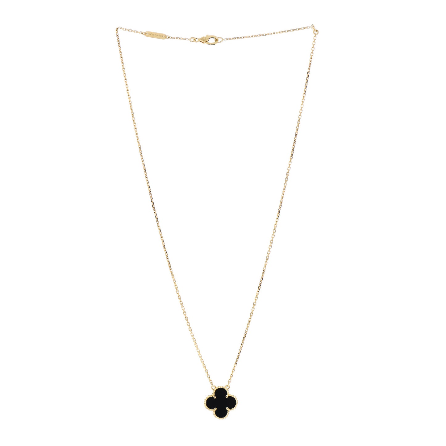 18K Yellow Gold Black Onyx Vintage Alhambra Pendant Necklace