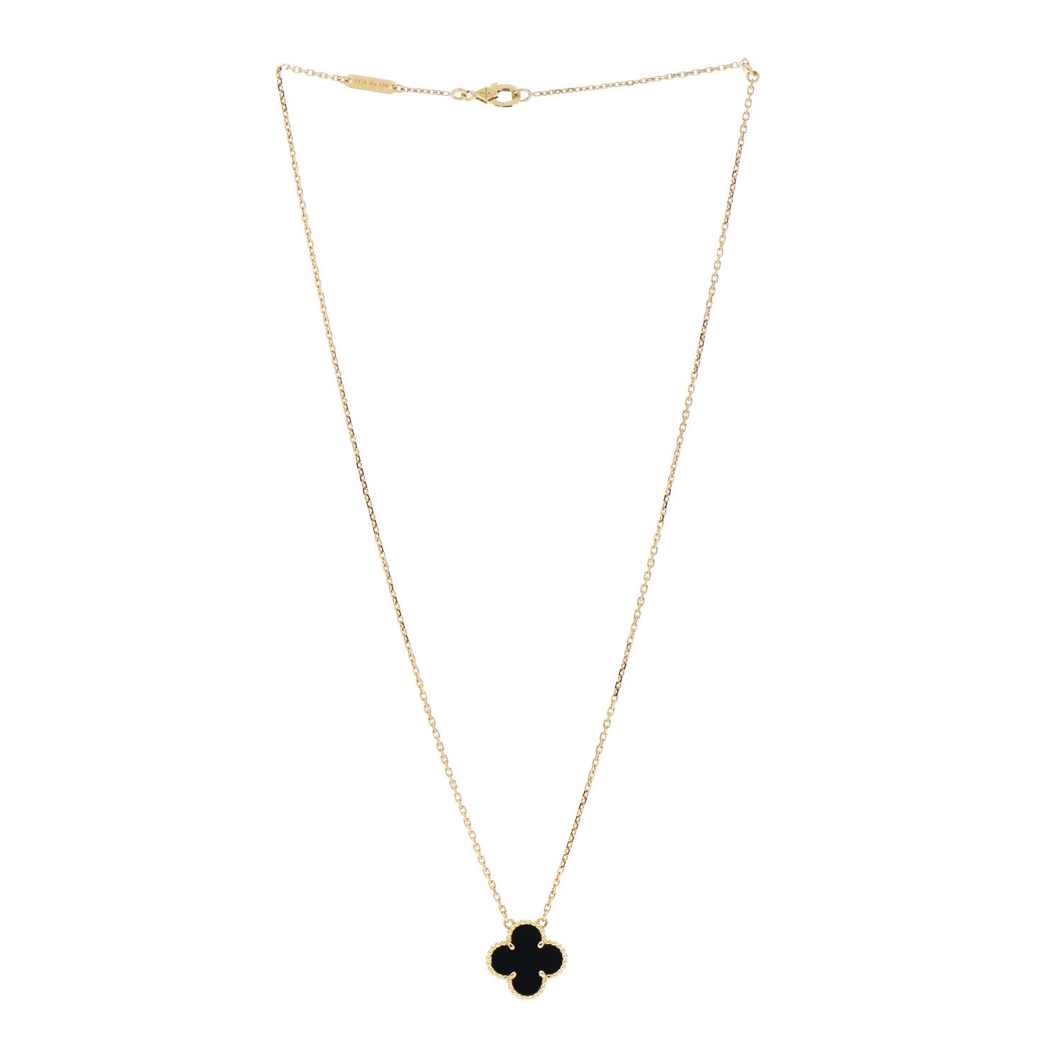 Van Cleef & Arpels 18K Yellow Gold Black Onyx Vintage Alhambra Pendant Necklace 3 of 4