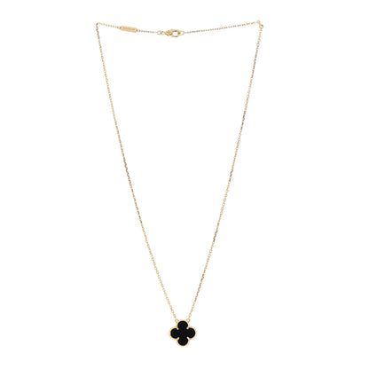 Van Cleef & Arpels 18K Yellow Gold Black Onyx Vintage Alhambra Pendant Necklace 3 of 4