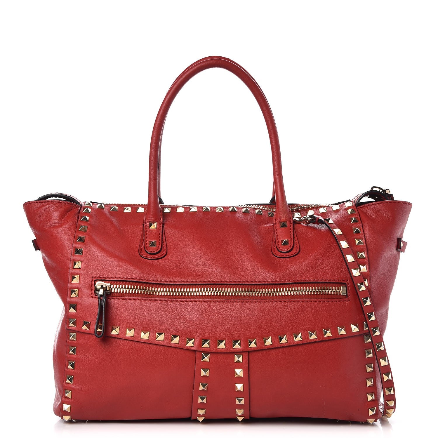 Valentino Garavani Calfskin Rockstud Top Handle Satchel Rosso Valentino 1 of 18