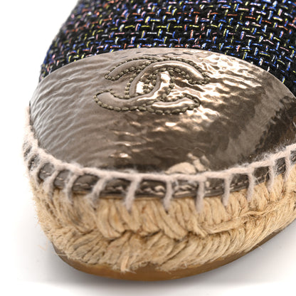 Chanel Metallic Tweed Patent CC Espadrilles 37 Black Silver 13 of 14