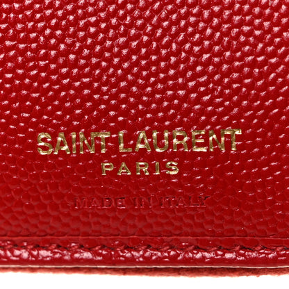 Saint Laurent Grain De Poudre Matelasse Chevron Monogram Compact Zip Around Wallet Red 6 of 8