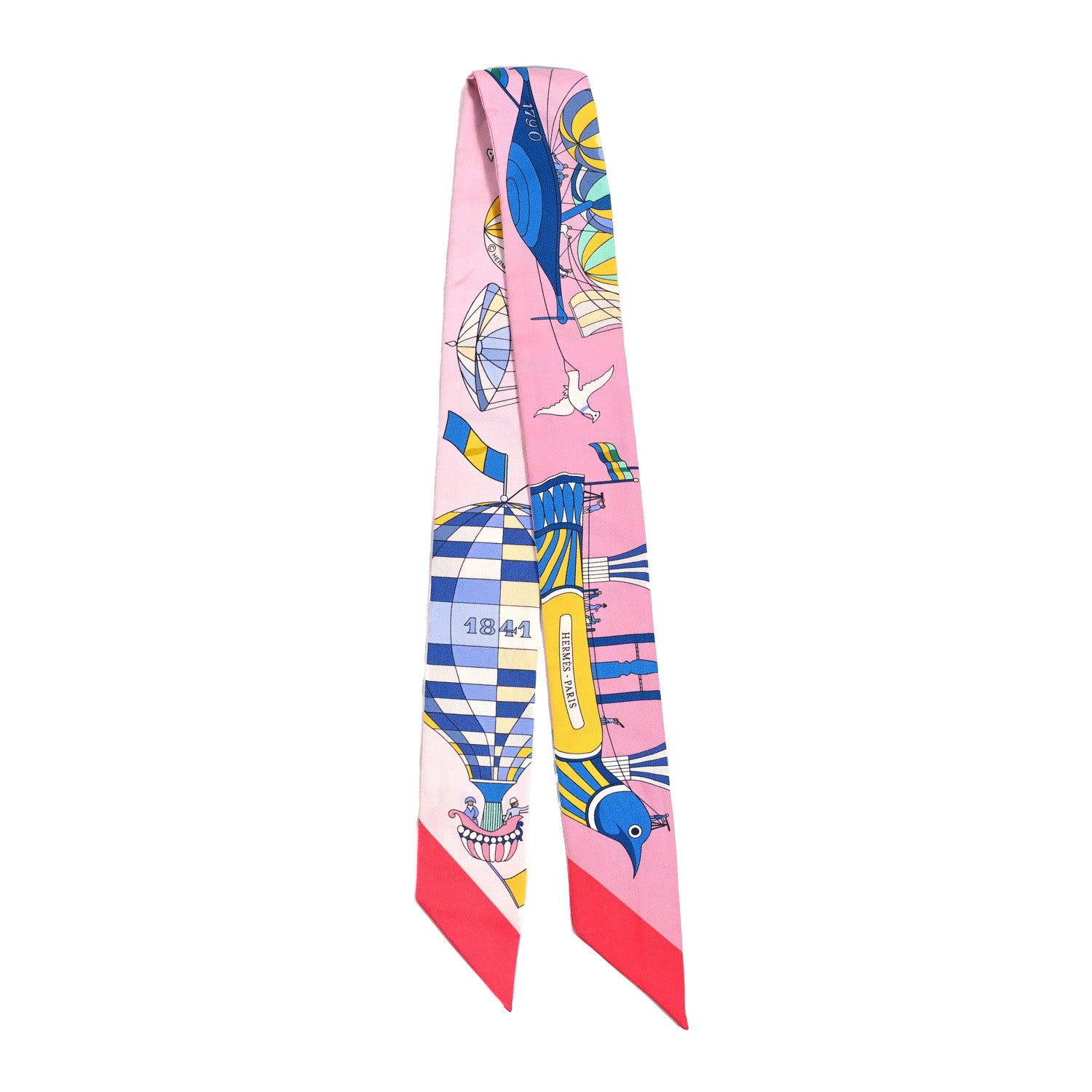 Hermes Silk Les Folies Du Ciel Twilly Rose Bleu Jaune Vif 2 of 4