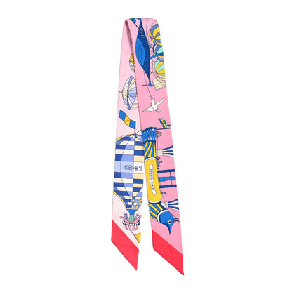Hermes Silk Les Folies Du Ciel Twilly Rose Bleu Jaune Vif 2 of 4