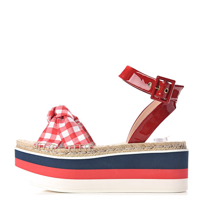 Gucci Patent Cotton Gingham Sefir Espadrille Platform Sandals 39.5 Red White 1 of 12