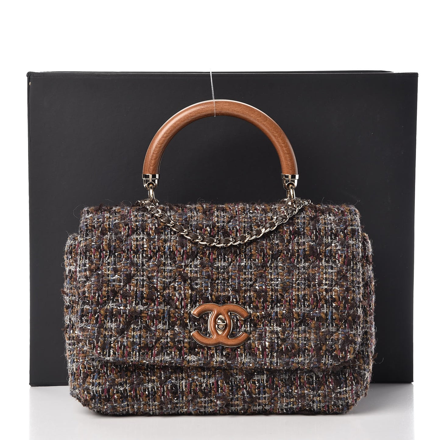 Tweed Wood Mini Coco Handle Flap Beige