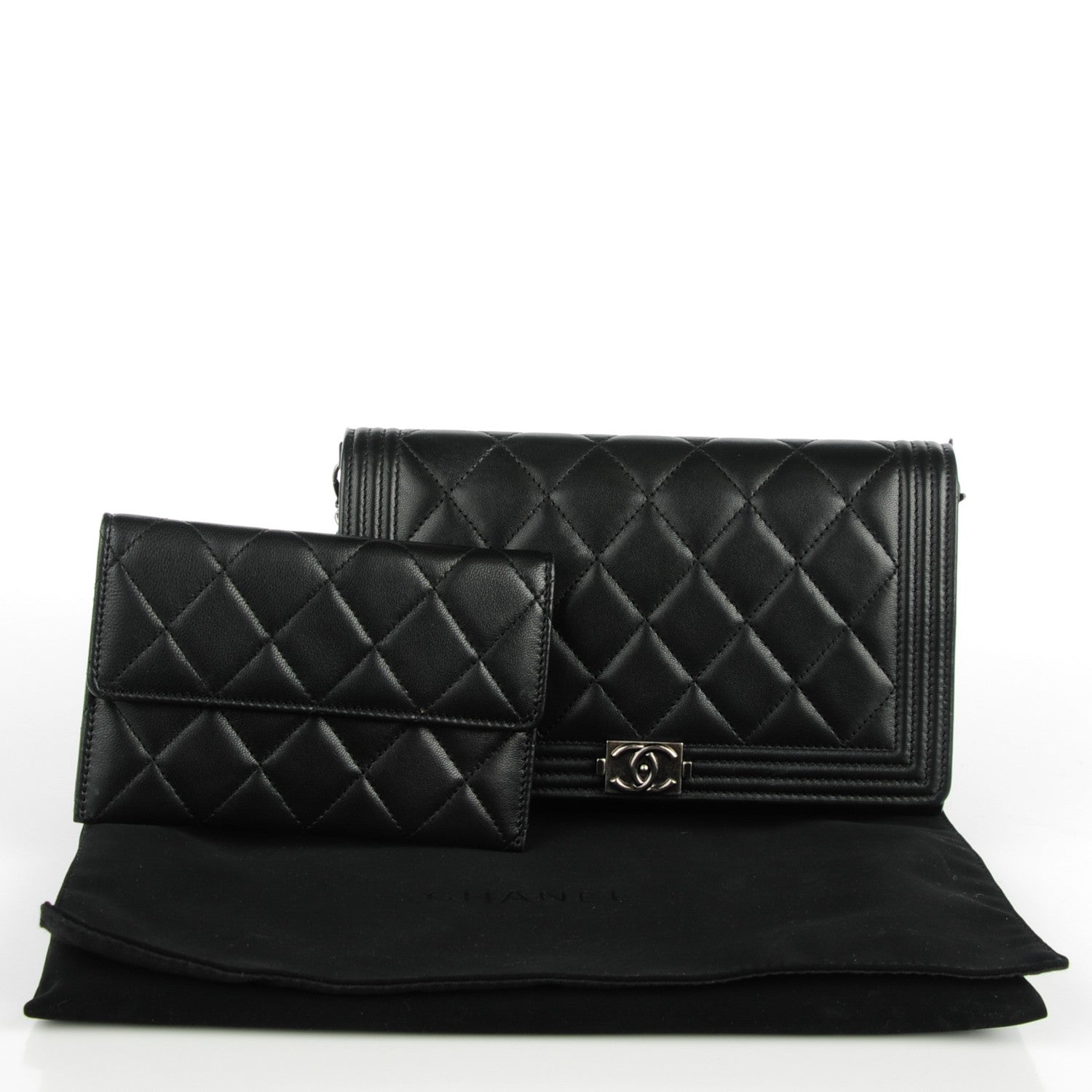 Chanel Lambskin Quilted Boy Wallet On Removable Chain WOC Black 5 of 9