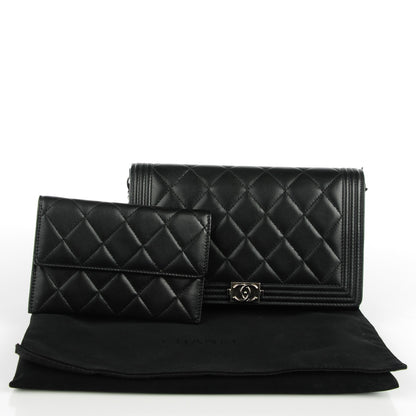 Chanel Lambskin Quilted Boy Wallet On Removable Chain WOC Black 5 of 9