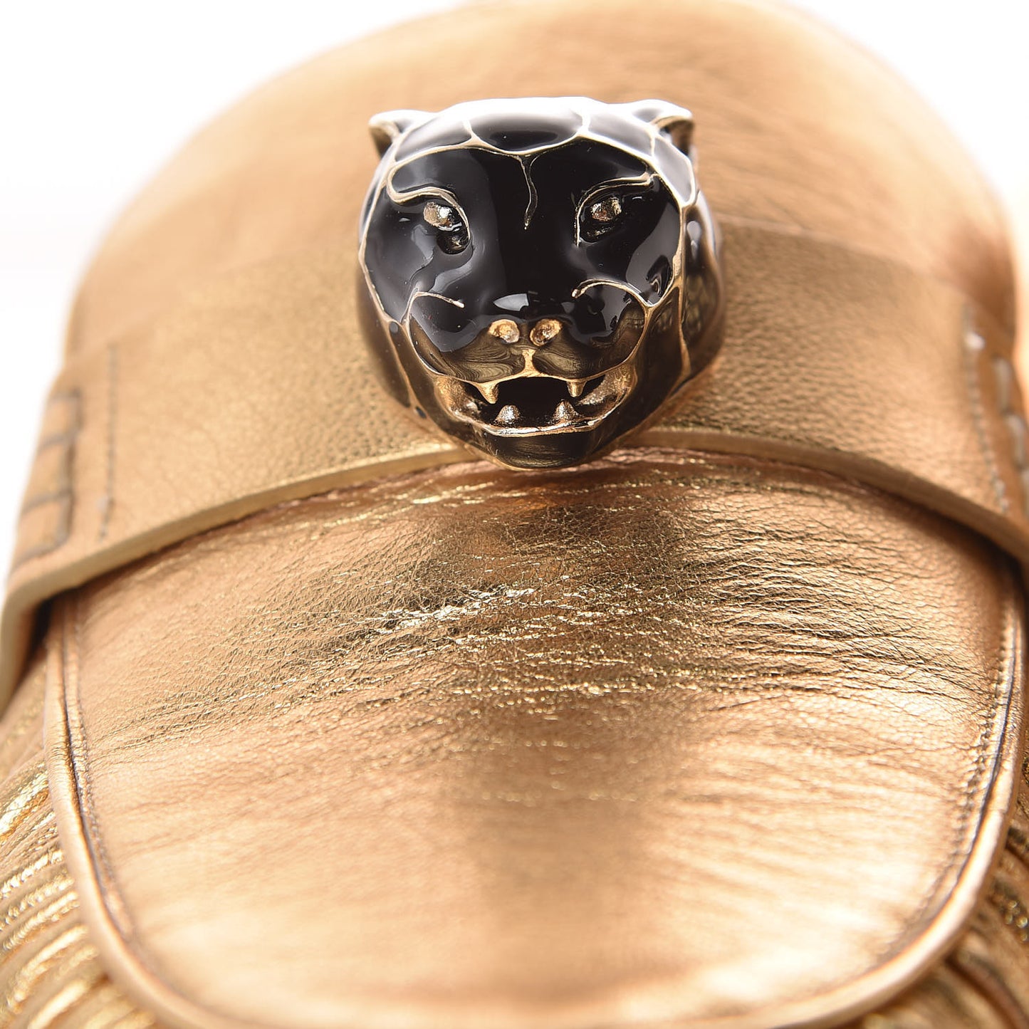 Metallic Nappa Panther Loafers 39 Deep Gold