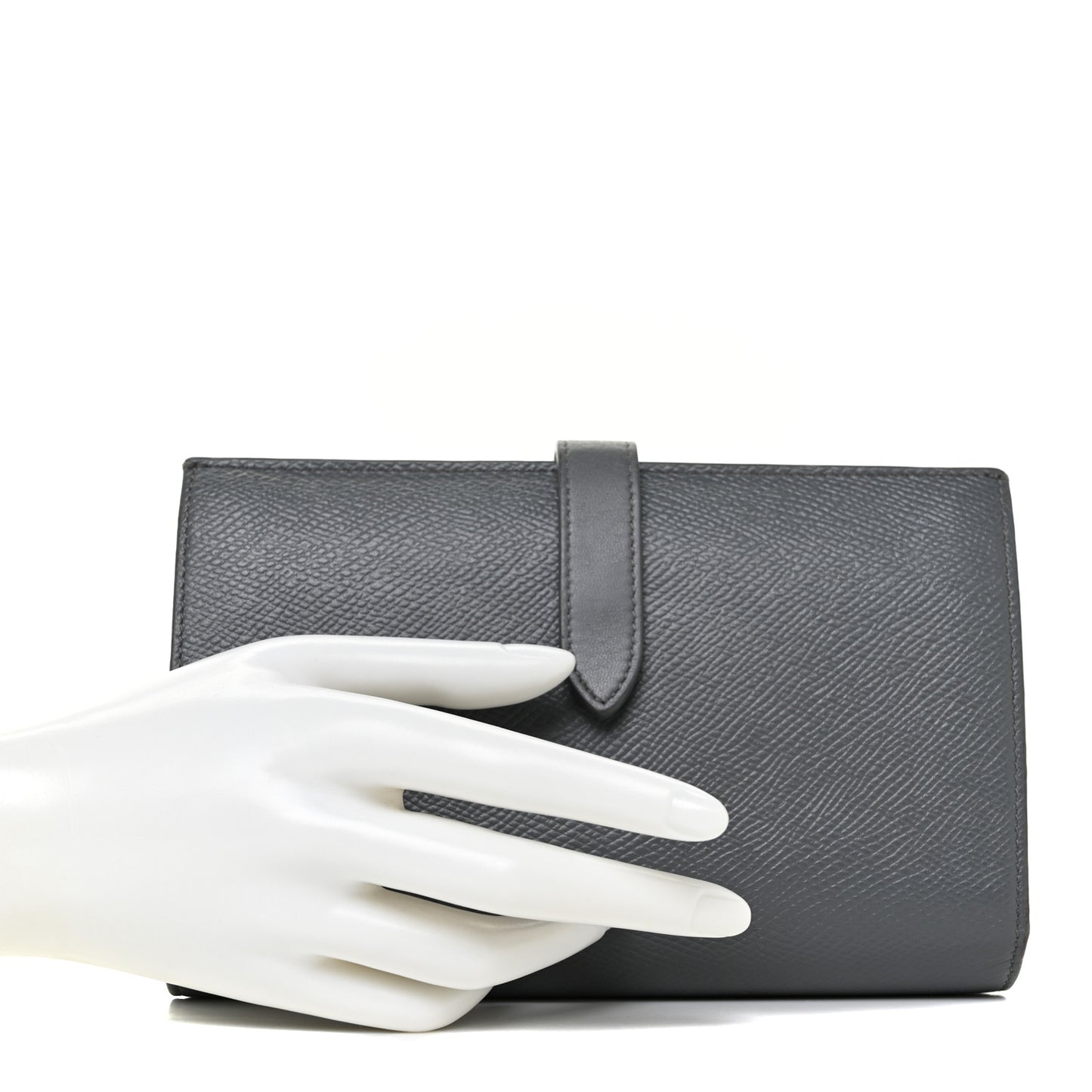 Grained Calfskin Large Multifunction Strap Wallet Grey