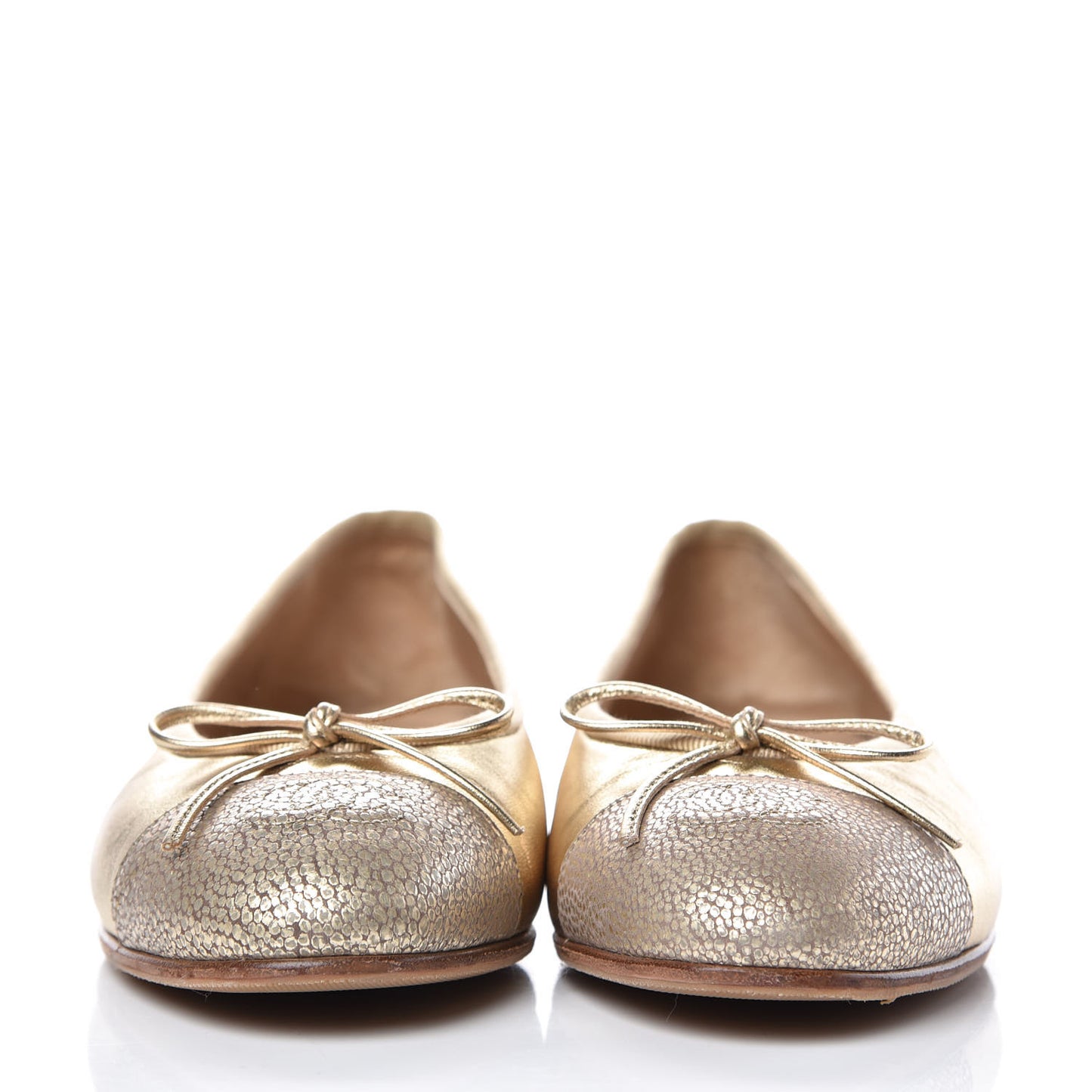 Metallic Lambskin Caviar CC Cap Toe Ballerina Flats 37.5 Light Gold