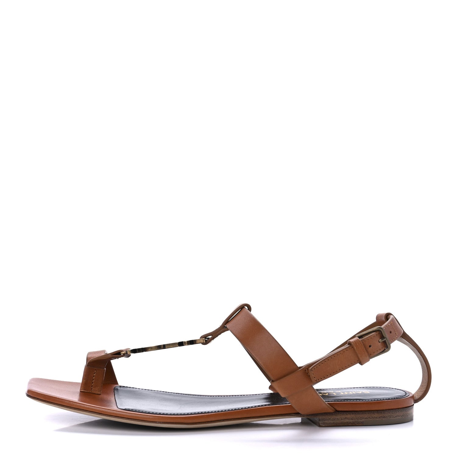 Saint Laurent Calfskin Cassandra Monogram Sandals 37.5 Tan 1 of 9