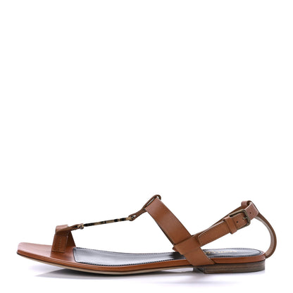 Saint Laurent Calfskin Cassandra Monogram Sandals 37.5 Tan 1 of 9