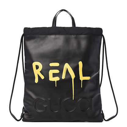 Gucci Calfskin Small GucciGhost Drawstring Backpack Black 1 of 11