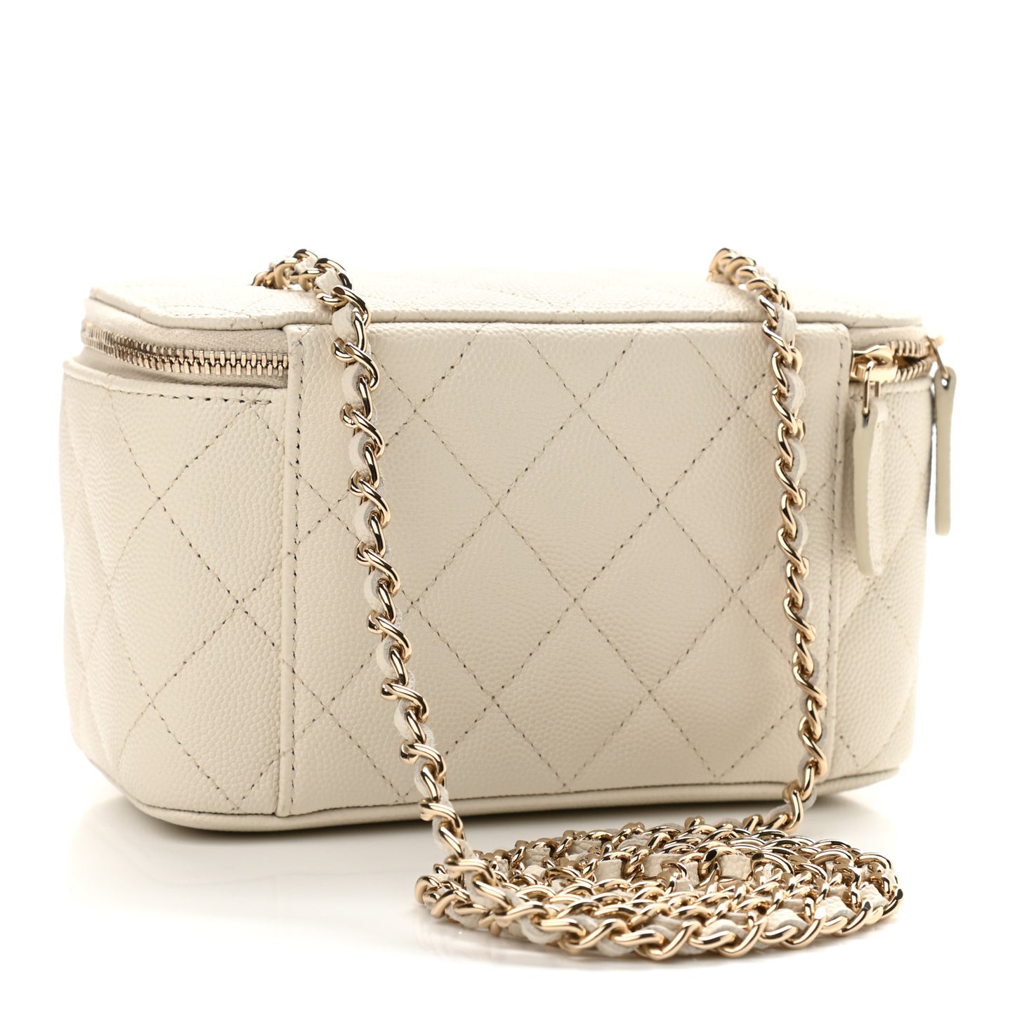 Caviar Quilted Small Vanity Case With Chain White