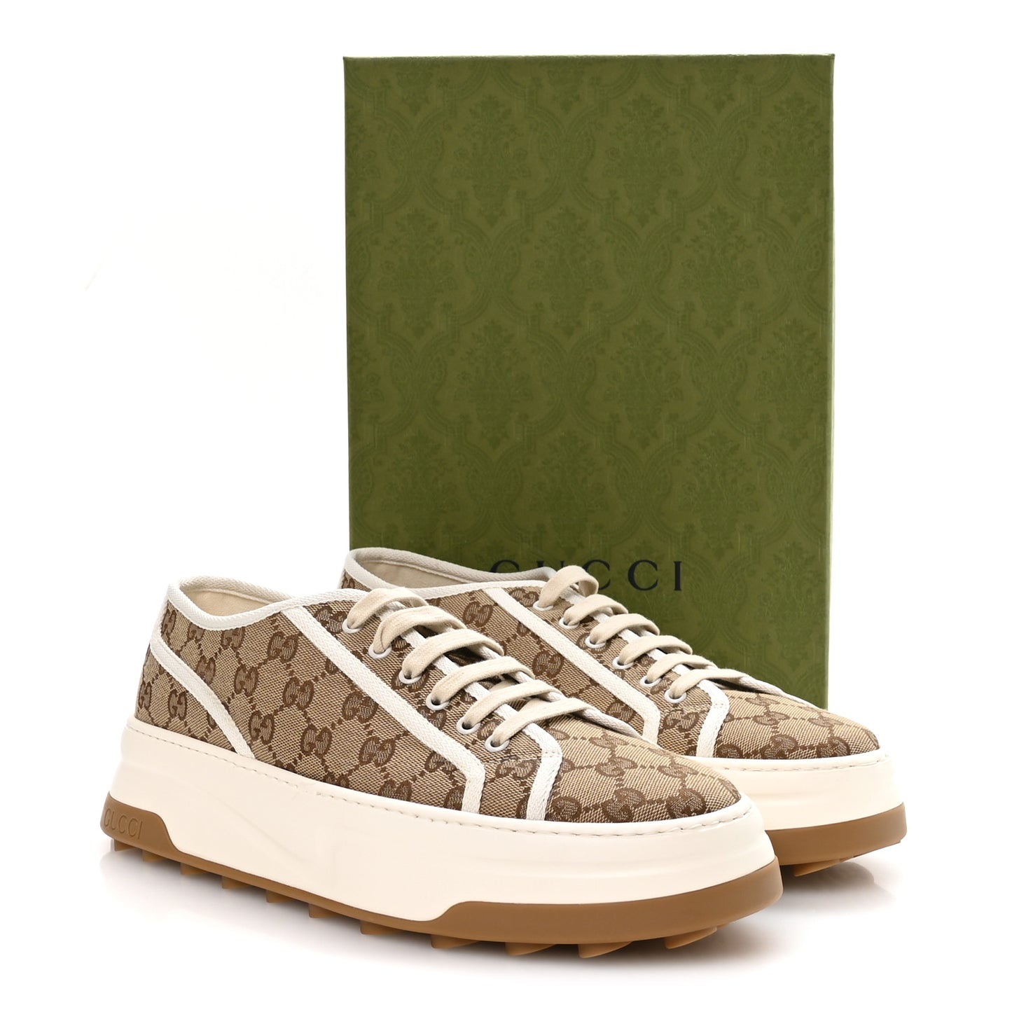 New Canvas GG Monogram Mens Tennis 1977 55mm Platform Sneakers 11 Beige Ebony Mystic White