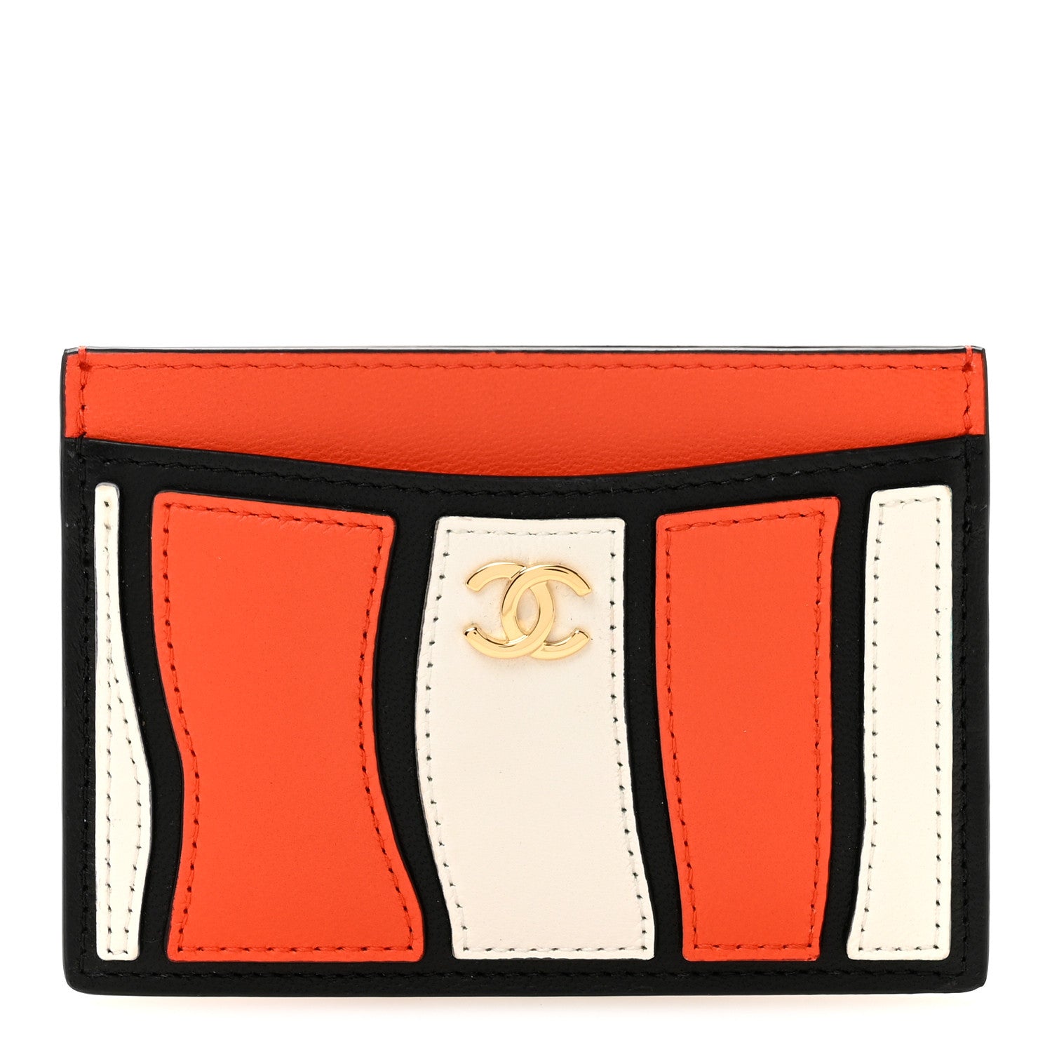 Chanel Lambskin Coco Beach Card Holder Orange White Black 1 of 8