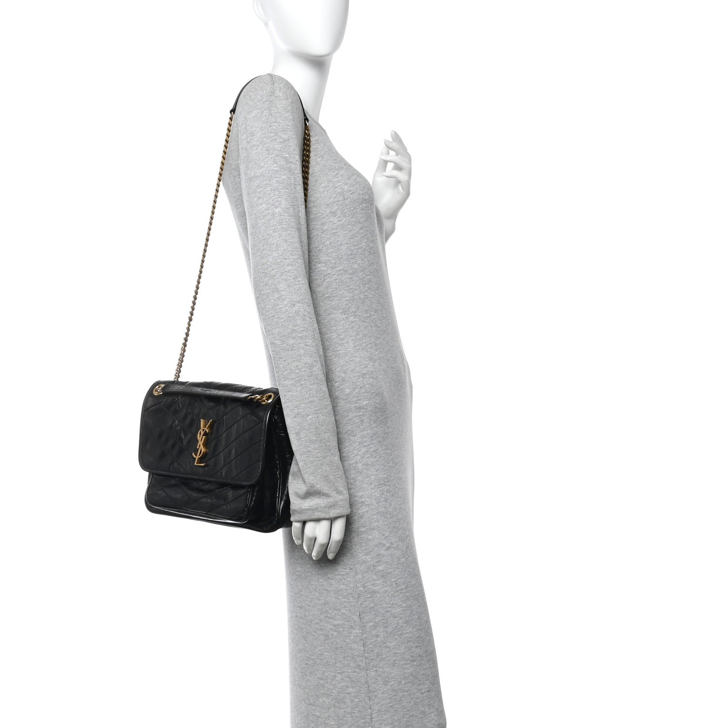 Saint Laurent Crinkled Calfskin Matelasse Monogram Medium Niki Chain Satchel Black 2 of 10
