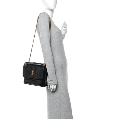 Saint Laurent Crinkled Calfskin Matelasse Monogram Medium Niki Chain Satchel Black 2 of 10