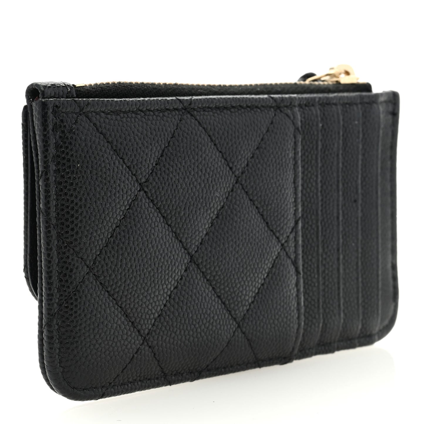 Caviar Quilted Flap Zip Card Holder Black