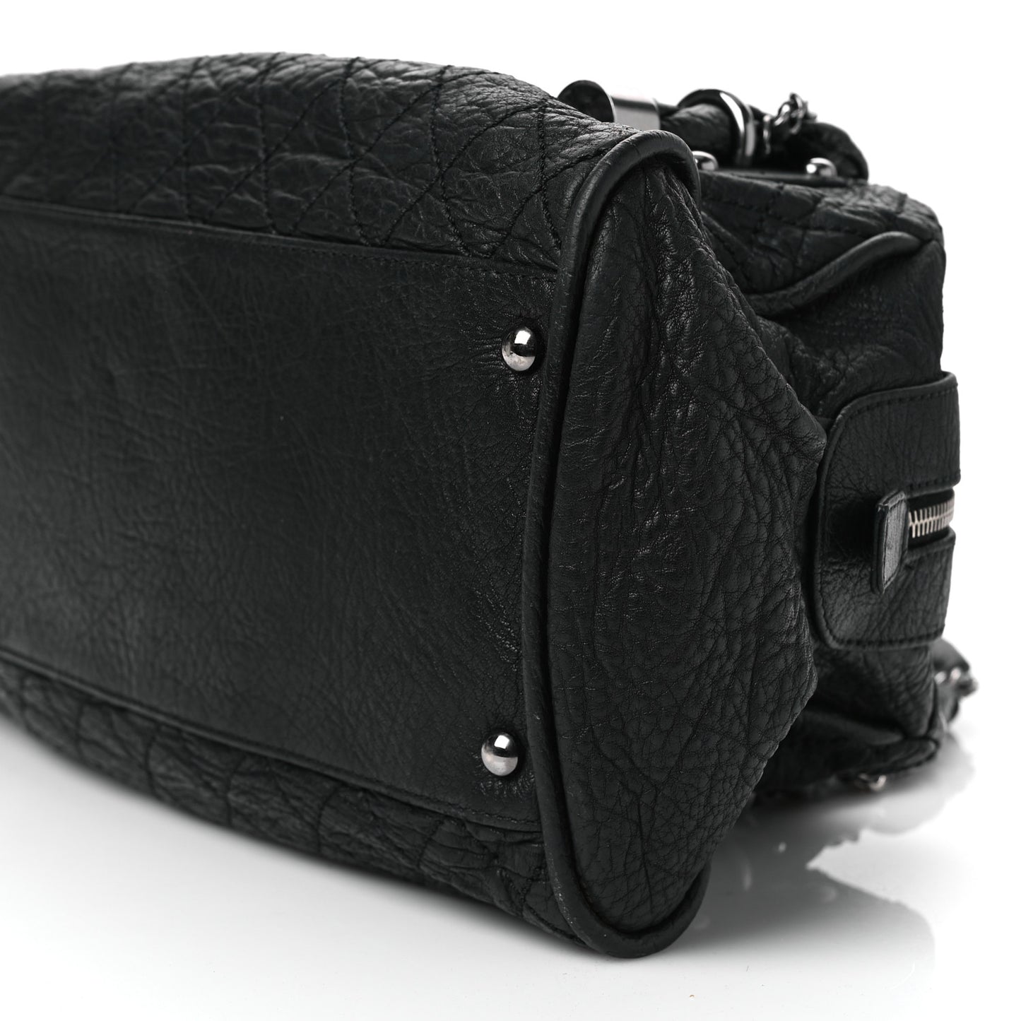 Distressed Lambskin Lady Braid Bowler Black
